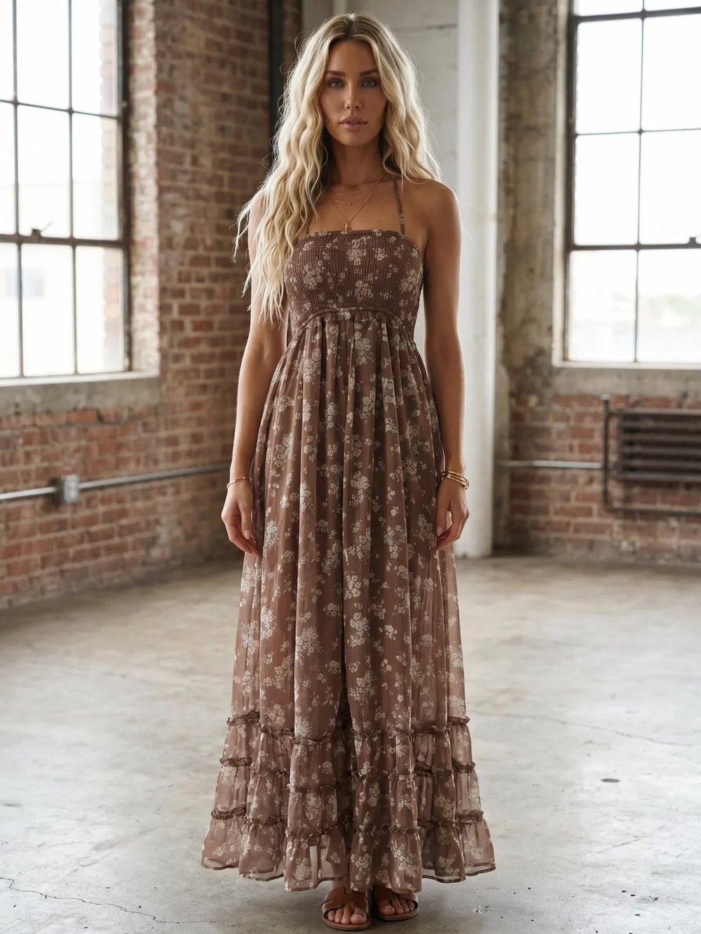 NWT Boho Festival Floral Strappy Back Maxi Dress - Picture 2 of 7